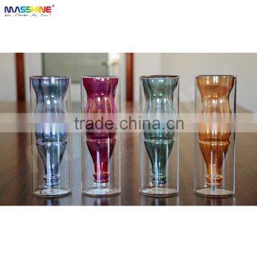 Manufacturer Unique Mouthblown Borosilicate Color Double wall Beer Cola Glass Drinkware Glass With 10 OZ
