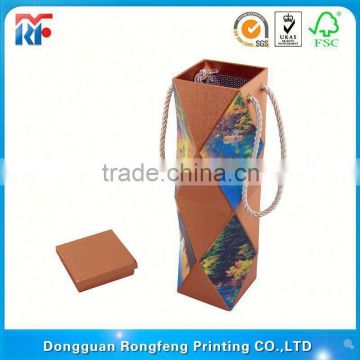 red red printed hard paper design wine box with handle