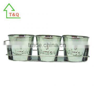 3 Set Tin Pot Tray Garden Porch Windowsill Metal Plant Pot photo-3