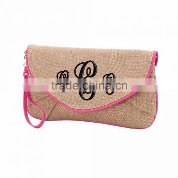 wholesale boutique monogrammable Burlap clutch bag