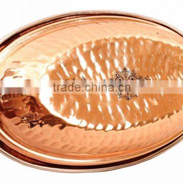 IndianArtVilla Steel Copper Platter With Attached Bowl 450 ML - Serving Dishes Indian Food Home Hotel Restaurant Tableware Serve