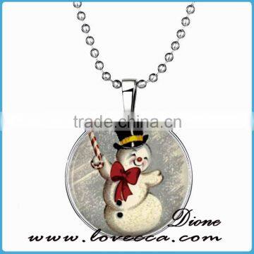 Vintage Custom Necklace Merry Christmas Glass Cabochon Memories Art Photo With Snowman Pendant Necklace photo-2
