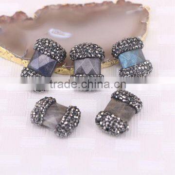 Natural Labradorite Stone Beads, Druzy Jewelry With Pave Gem stone Connector Beads