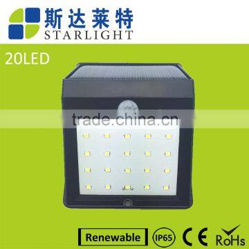 20 led triangle shape 800mah battery PIR sensor + Light control+weak light solar motion sensor light