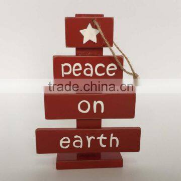 Wooden Christmas hanging ornament tree xmas small tree with words decoration on table