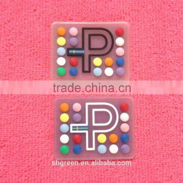 Colorful childhood rubebr badge,sewn on PVC rubber label for children clothes