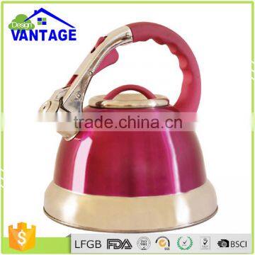 Red capsulated bottom tea water kettle stainless steel whistling kettle for all heater