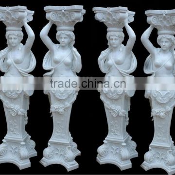 White Greek Marble Columns With Female Statues