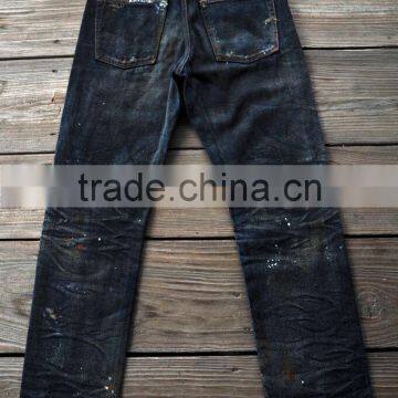 Custom High quality vintage wash distressed Japanese selvedge jeans denim selvedge denim jeans (LOTV013)