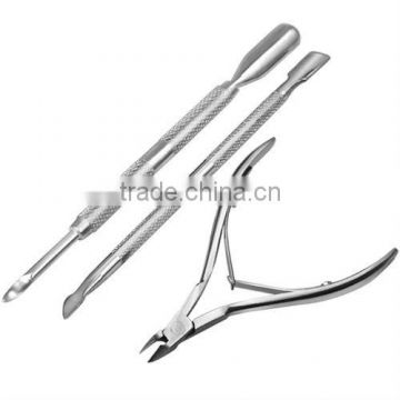 3 Pcs Stainless Steel Nail Cuticle Spoon Pusher Remover Cutter Nipper Clipper Se