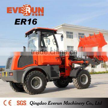 Qingdao Everun 1.6ton Front Wheel Loader with Luxury Cabin Inside