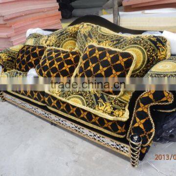 Italy Gorgeous 18/24K Gold Plated Living Room Furniture/ European Classic Royal Brass Carving Fabric Upholstery Gilded Sofa Set photo-4