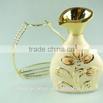 High Quanlity Electroplated Gold Ceramic Vase for Wholesale With Iron Stand photo-2