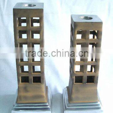 Mirror Polished Candle Holder Square Pillar Style Made in Cast Aluminium With Terracotta Finish