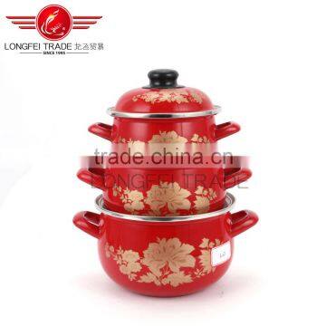 yiwu houseware red hot sale 5pcs enamel coated cast iron cookware wholesale