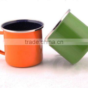 New Product Fair Sublimation Enamel Camping Mug With Stainless Steel Rim/rolled Rim