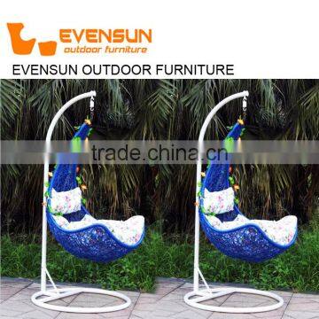 Cheap price outdoor garden rattan wicker hanging egg basket swing chair indoor with metal stand