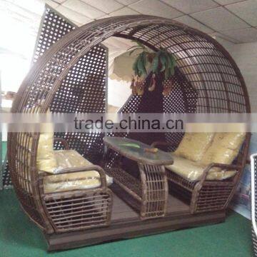 Four seat rattan rocking swing with cushion and pillow