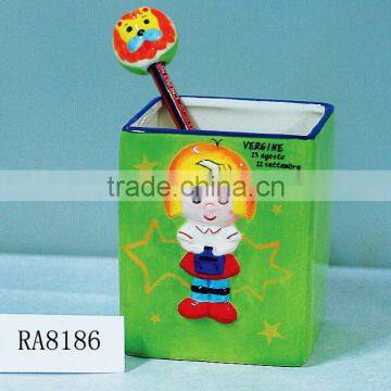 cute ceramic green pencil vase for children