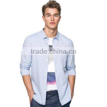 Turn-down Collar blank slim fit shirts cotton long sleeve casual shirts for men