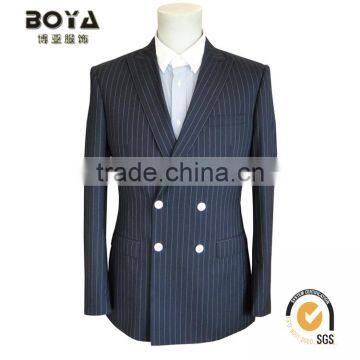 Dark blue stripe wool fabric double-breasted jacket for men