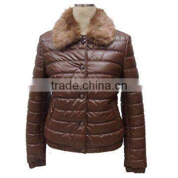 Newest fashion woman quilted PU leather down winter coats with button clousure