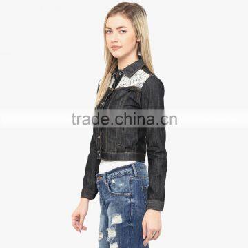 Denim Black Jacket for Women Wit a Little Lace OEM Services photo-4