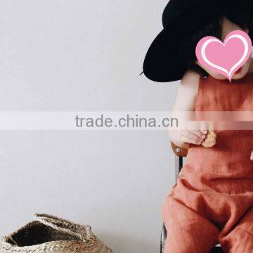 New Casual Design Brick Red Linen Boutique Kids Clothes Summer Baby Romper photo-2