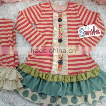 Chirstmas Outfit Red Stripe Top and Ruffle Pants Christmas Clothing Set Christmas Outfit photo-2