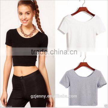 Ladies Basic Plain Short Sleeve Black Custom Crop Top
