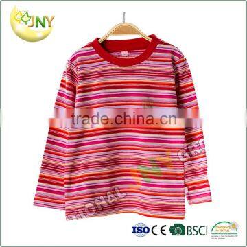 Red 100% cotton round collar cheap stripe baby shirt