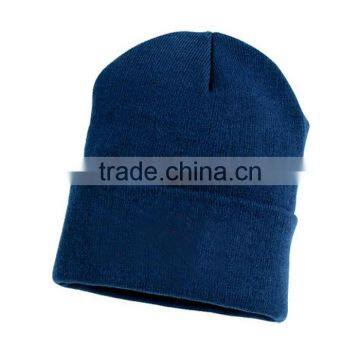 Navy Stitching Knitted Custom Acrylic Beanie With Logo Embroidery photo-4