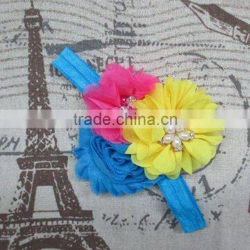 China Wholesale Pearl Button Centered Flower Hairband, Baby Girls Flower Hair Accessories photo-2