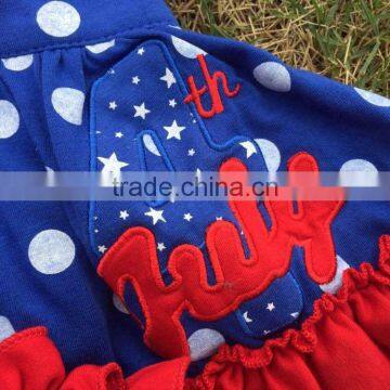 2015 Baby Girls Kids 4th of July Patriotic Swing Top Set Swing Outfits With Matching Headband and Necklace photo-2