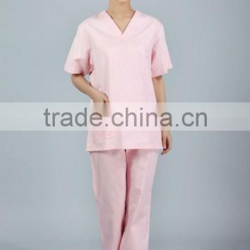 Pink V-Neck Hospital Uniform Scrubs with Front Pockets