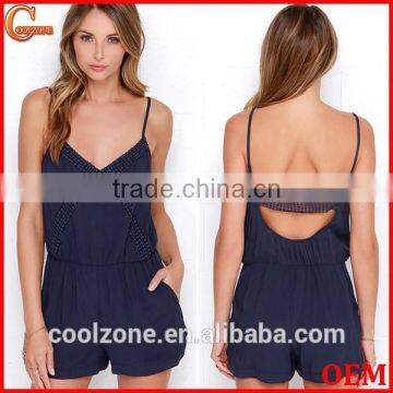 Wholesale adjustable strap lace embellished adult romper for ladies