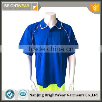 Poly/cotton blue short sleeve polo t-shirt with contrast binding for men