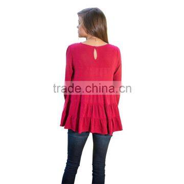 Red Shirts Wholesale Women Blouse 2017 New Designs Long Sleeve Blouse photo-3