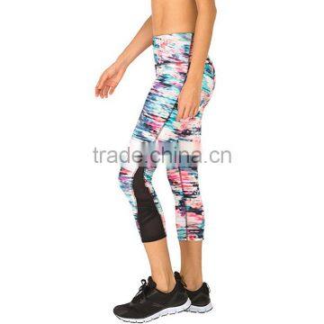 2017 OEM women's mesh capri printed workout leggings custom