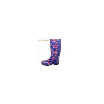 Purple Polka Dot Womens Rain Boot Size 7 , Long PVC Lining Polyester