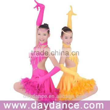 Girls Feather Ballroom Latin Dress Fancy Dress Competition For Kids