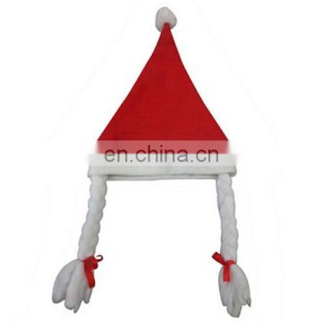 Red Christmas Santa Hat with braids Best Cheap Christmas Hat decorated santa hat