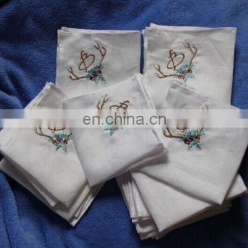 embroidery linen handkerchief with piping hem