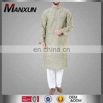 Islamic Men Clothing Green Linen Blend Kurta Pant Pathani Kurta Image