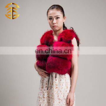 Wholesale Women Winter Sleeveless Coat Red Real Raccoon Fur Vest photo-2