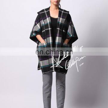 fashion ladies plaid poncho woman poncho coat lady fashion winter overcoats