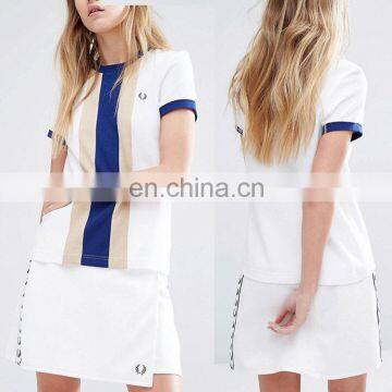 Bulk Wholesale Clothing Custom Women Top White T-shirts Curved Hem Tee Shirt