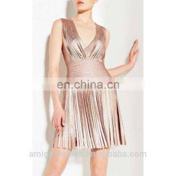 Amigo 2017 Summer Bandage Golden Print Fringe Rayon Spande Sey Women Summer Bandage Dress photo-3