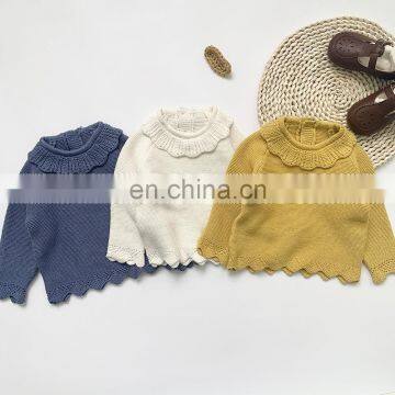 2020 autumn new ins baby girl pullover all-match lotus leaf collar sweater hollow lace sweater