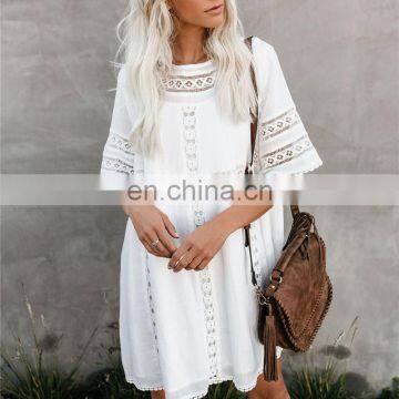 Туники-каверки 2019 года. Белая хлопковая туника-мини платье для пляжа. Летняя женская пляжная одежда. Сексуальная туника с V-образным вырезом и пуговицами спереди, предназначенная как купальник-каверка photo-2